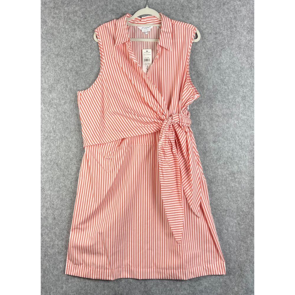 Foxcroft Capri Wrinkle Free Dress Womens 22W Coral Striped Wrap Coastal NWT